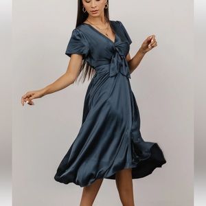 NWT Baltic Born Poppy Satin Midi Dress in Midnight Blue